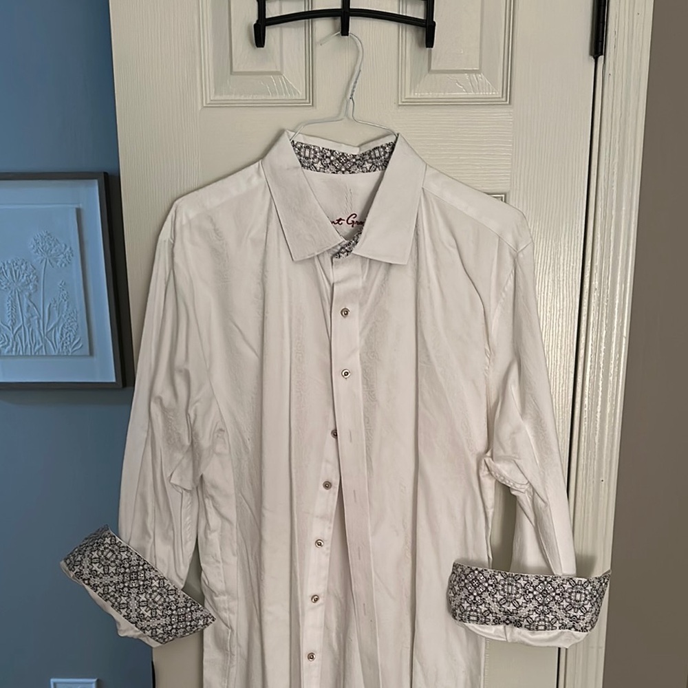 Robert graham big and tall White Men's Shirt with Patterned Cuffs